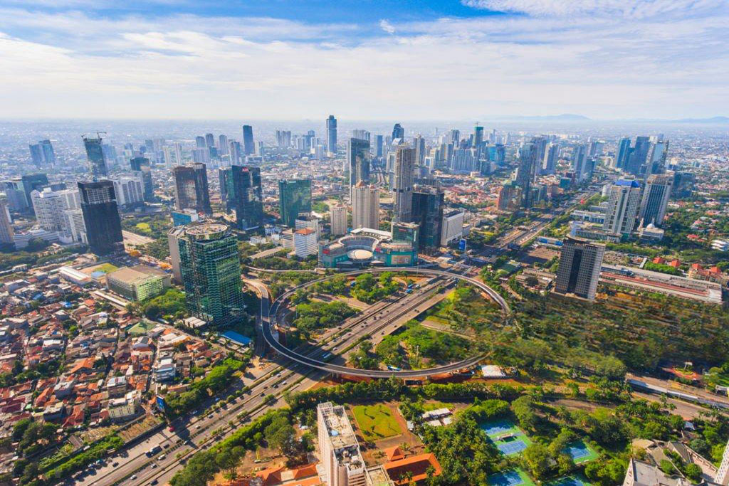 Aerial view of a modern Indonesian city skyline